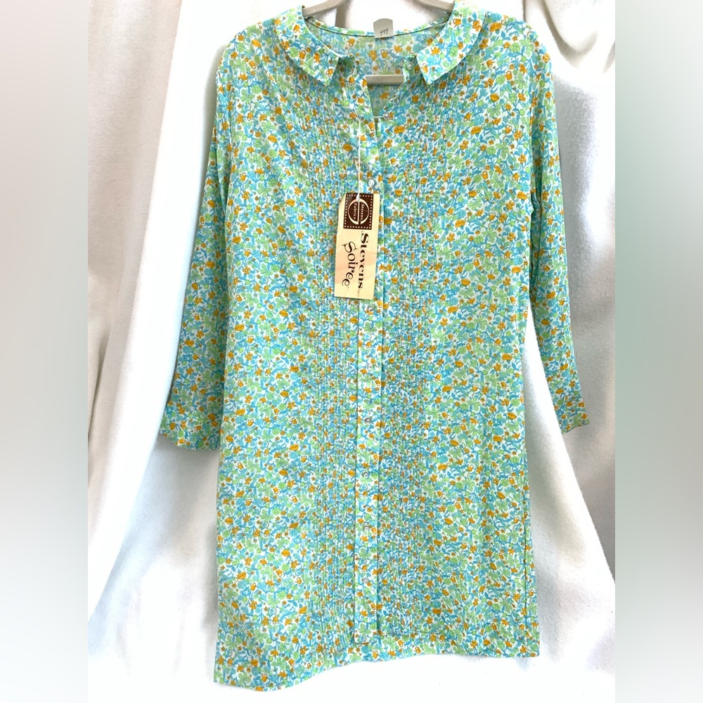 Vintage Floral Rayon-Blend Shirt Dress